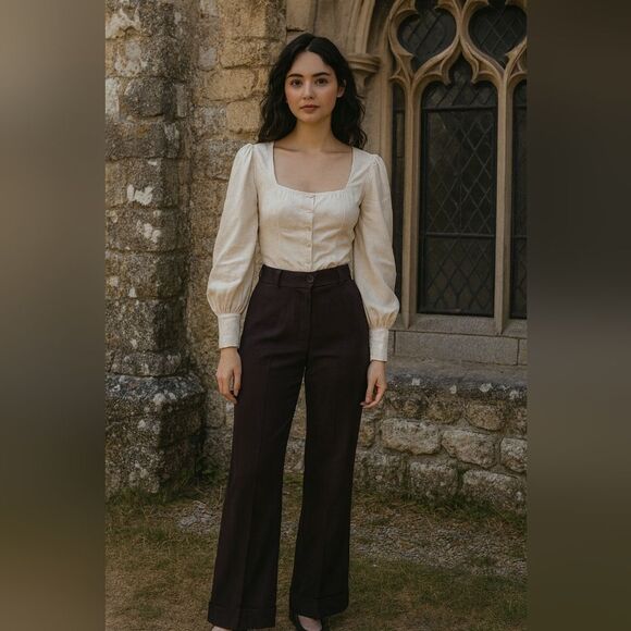 Low & Loose Trousers 11 Grape Purple Cuffed Pants Belt Loops Light Pinstripes - Picture 1 of 9